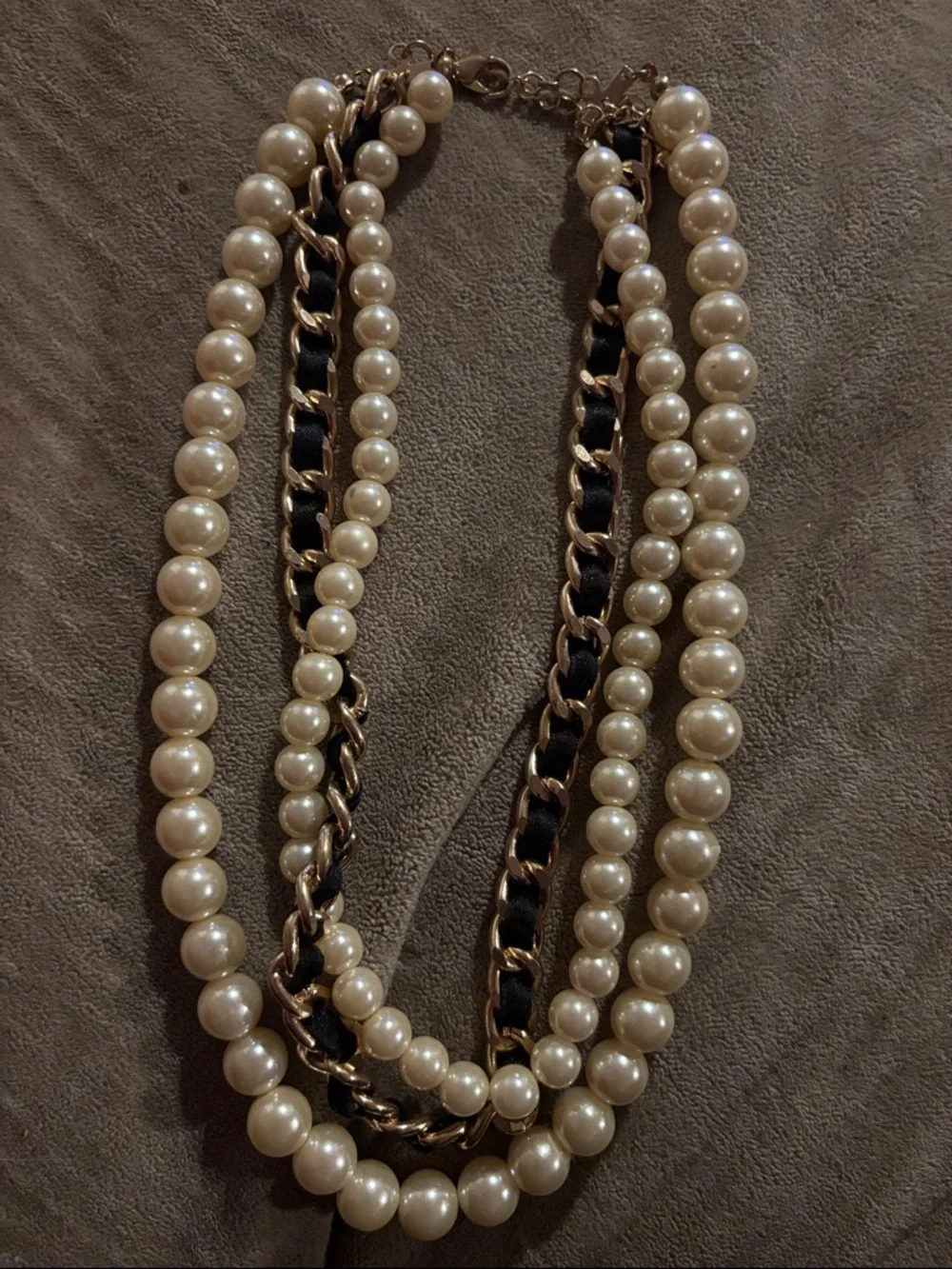 Layered Pearl and Chain Statement Necklace - Ivory and Gold